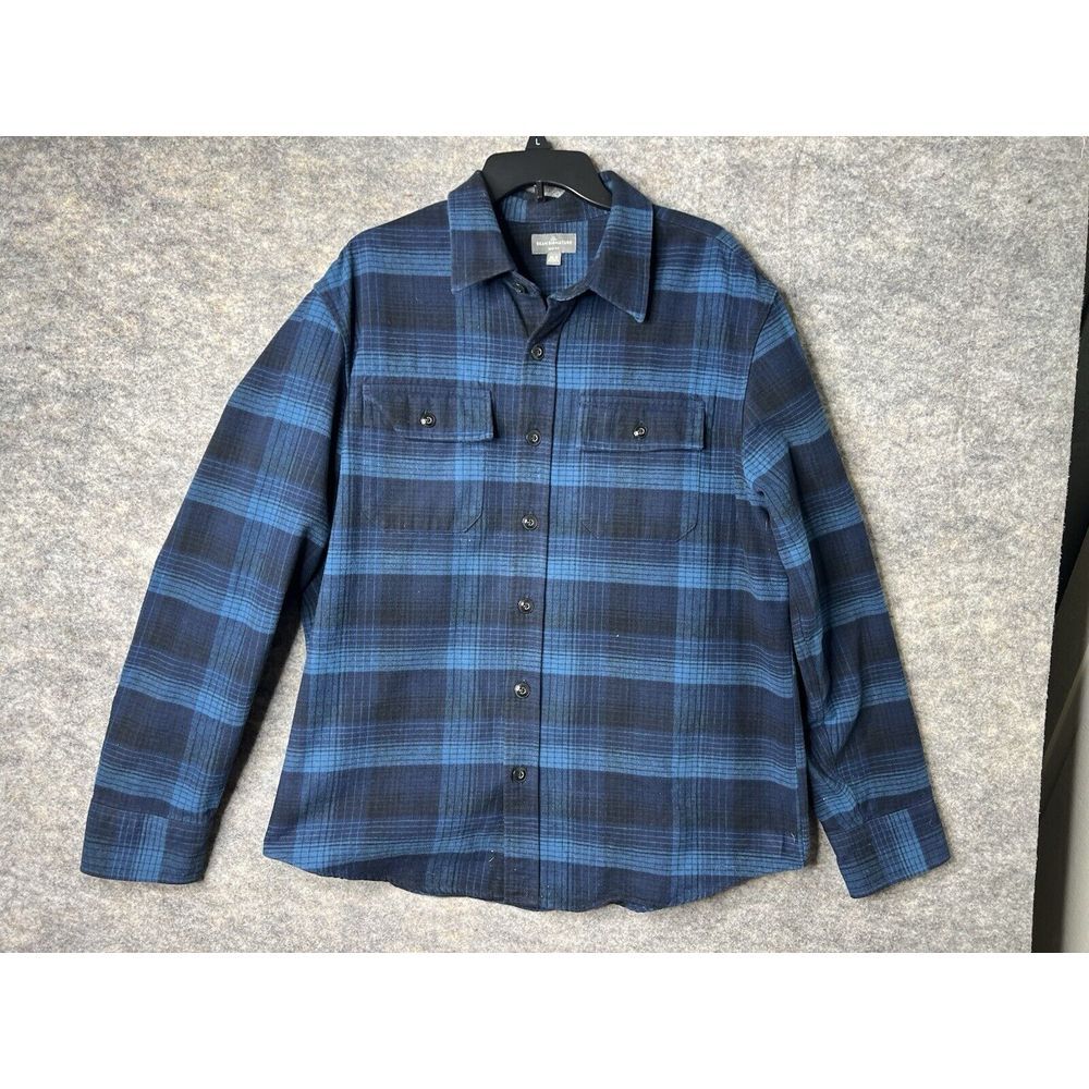 Bean Signature Button Down Shirt Mens XL Blue Plaid Flannel Heavy Warm Nice